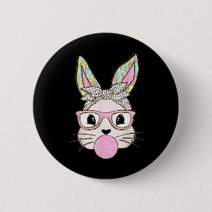 Rabbit Bunny Blowing Bubble Gum Easter Day Cute 2 Inch Round Button