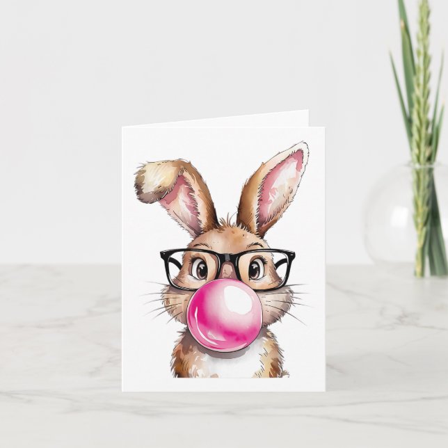 Rabbit Bunny Blowing Bubble Gum Easter Day Pink Wo Card (Front)