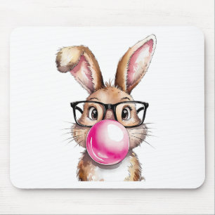 Rabbit Bunny Blowing Bubble Gum Easter Day Pink Wo Mouse Pad