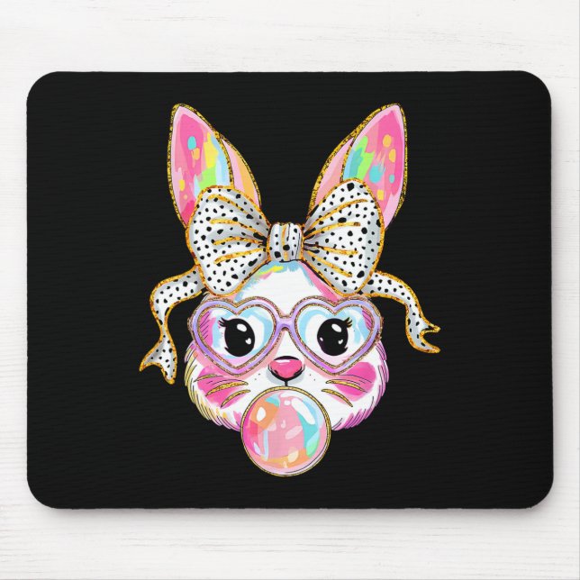 Rabbit Bunny Blowing Bubble Happy Easter Cute Bunn Mouse Pad (Front)