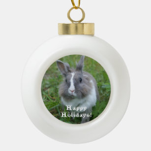 Rabbit bunny ceramic ball christmas ornament