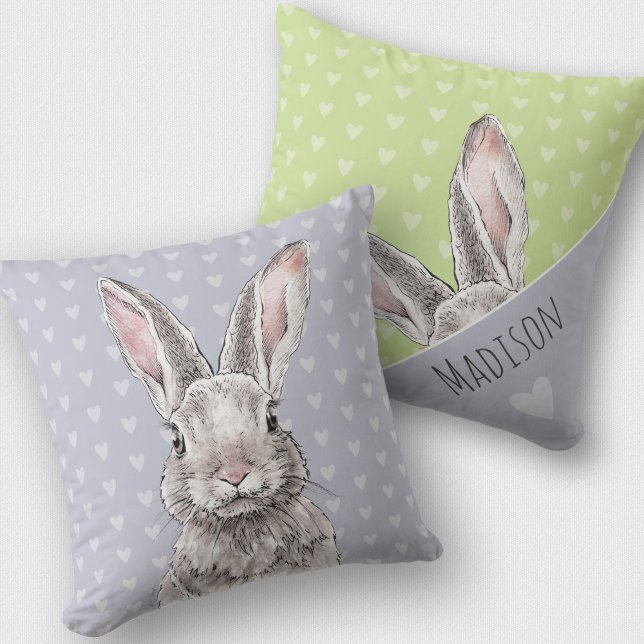 Rabbit Bunny Cute Pastel Animal Art Two-sided Throw Pillow (Creator Uploaded)