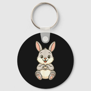 Rabbit Bunny Doing Heart With Hands Valentines Day Keychain