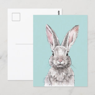 Rabbit Bunny drawing Cute Spring Animal art Postcard