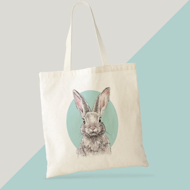 Rabbit Bunny drawing Cute Spring Animal art Tote Bag (Creator Uploaded)