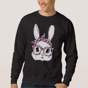 Rabbit Bunny Face Leopard Headband Glasses Happy E Sweatshirt
