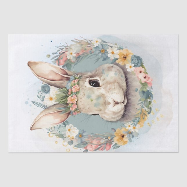 Rabbit Bunny Floral Watercolor Tissue Paper (Front)