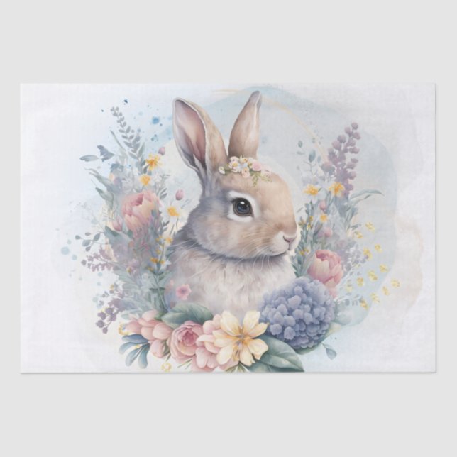 Rabbit Bunny Floral Watercolor Tissue Paper (Front)