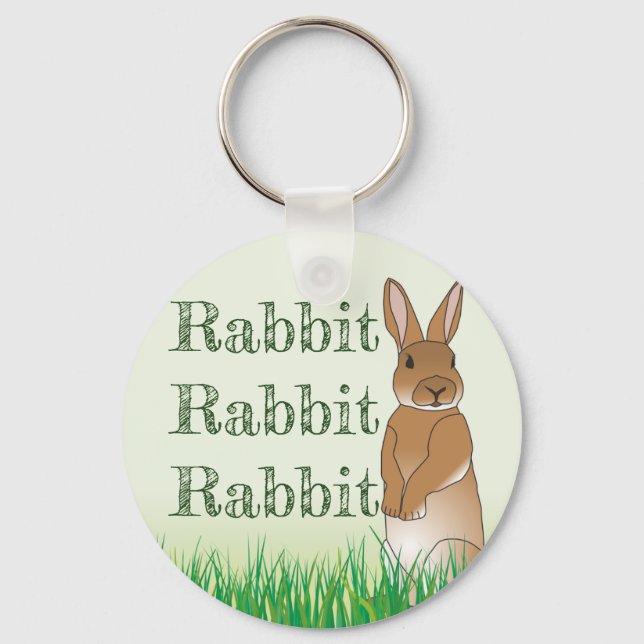 Rabbit Bunny Good Luck Typography Green Easter Keychain (Front)