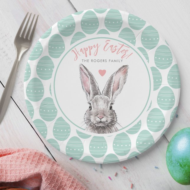 Rabbit Bunny Happy Easter Animal Art Cute Pastel Paper Plate (Creator Uploaded)