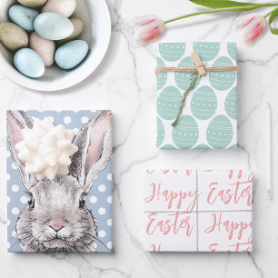 Rabbit Bunny Happy Easter Eggs Cute Animal Pastel Wrapping Paper Sheet