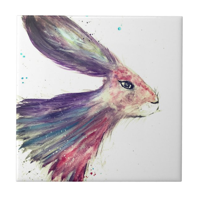 Rabbit Bunny Hare Floral Animal Wildlife Cute Tile (Front)
