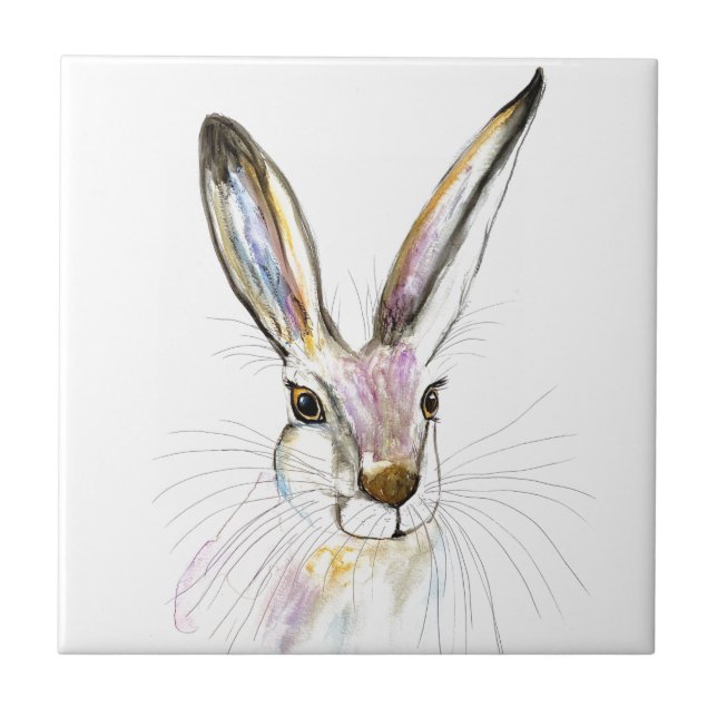 Rabbit Bunny Hare Floral Animal Wildlife Cute Tile (Front)