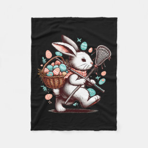 Rabbit bunny lacrosse player happy easter egg hunt fleece blanket