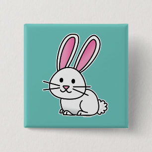 Rabbit bunny lucky white fluffy tail long ears 2 inch square button