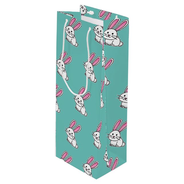 Rabbit bunny lucky white fluffy tail long ears wine gift bag (Front Angled)