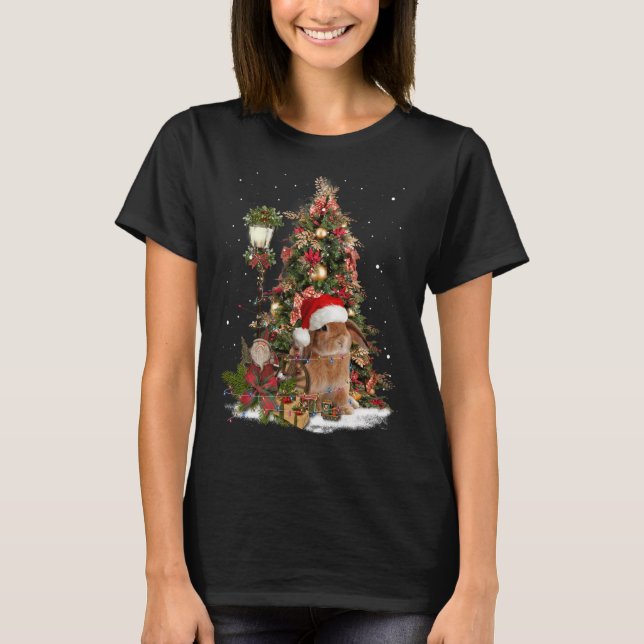 Rabbit Bunny Santa Tree Lights Dwarf Lop Eared Chr T-Shirt (Front)