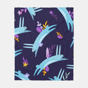 Rabbit bunny seamless pattern in cartoon style. Fu Fleece Blanket