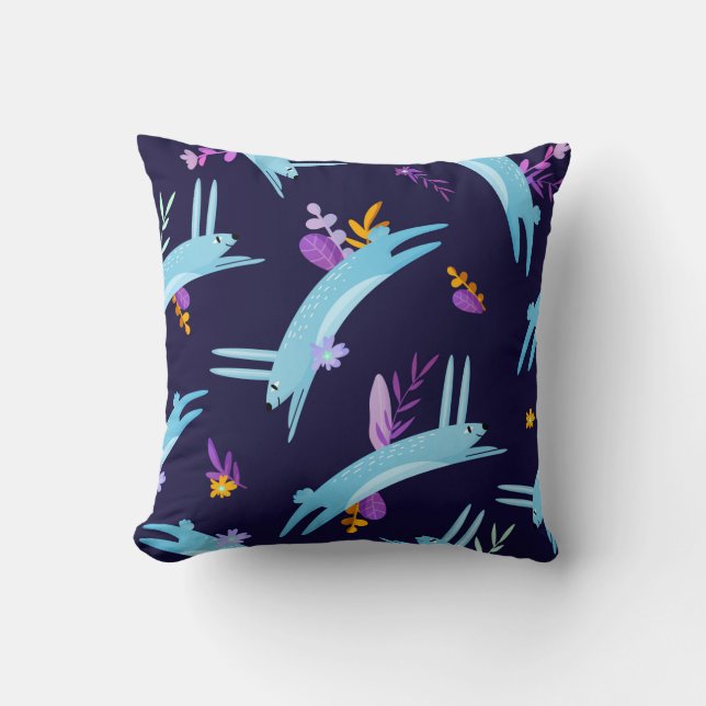 Rabbit bunny seamless pattern in cartoon style. Fu Throw Pillow (Front)