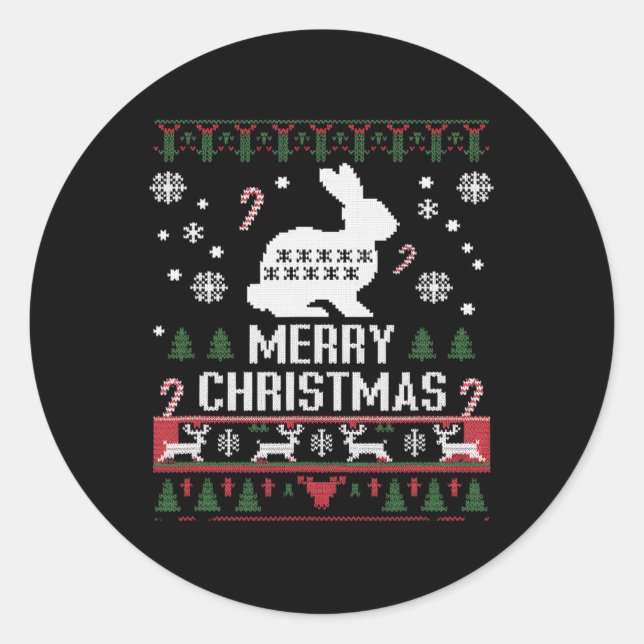 Rabbit Bunny Ugly For Christmas  Classic Round Sticker (Front)