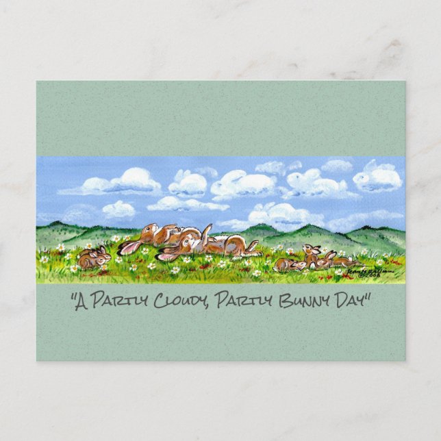 Rabbit Bunny Watching Clouds Fun Watercolor Art    Postcard (Front)