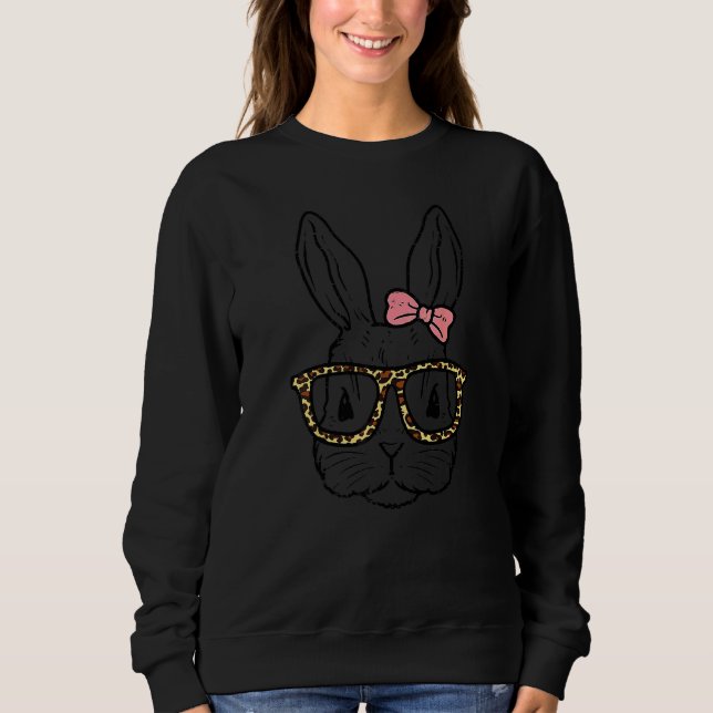 Rabbit Bunny Wearing Leopard Glasses Cute Easter G Sweatshirt (Front)