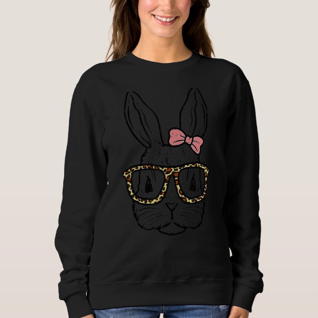 Rabbit Bunny Wearing Leopard Glasses Cute Easter G Sweatshirt (Front)
