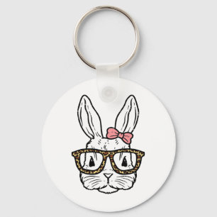Rabbit Bunny Wearing Leopard Gles Cute Easter Girl Keychain