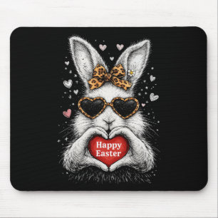 Rabbit Bunny Wearing Leopard Gles Happy Easter Wom Mouse Pad