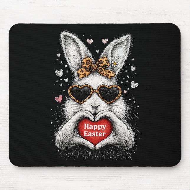 Rabbit Bunny Wearing Leopard Gles Happy Easter Wom Mouse Pad (Front)
