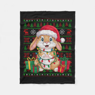 Rabbit Bunny Xmas Lights Ugly Santa Hat Bunny Chri Fleece Blanket
