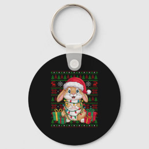 Rabbit Bunny Xmas Lights Ugly Santa Hat Bunny Chri Keychain