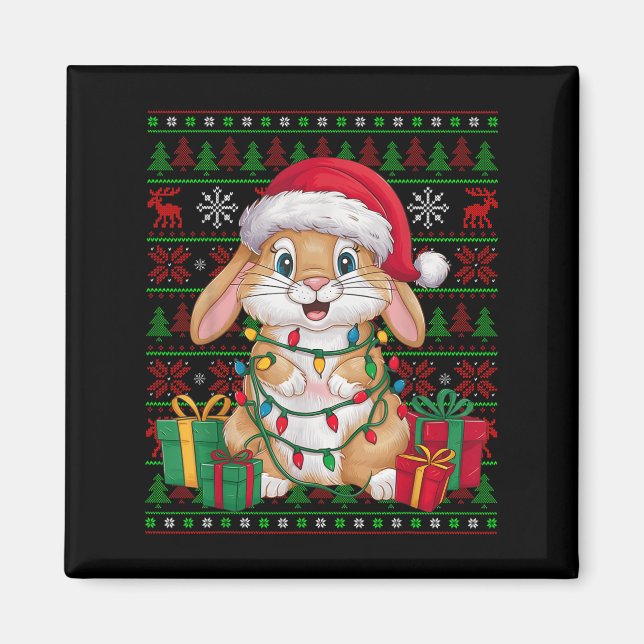 Rabbit Bunny Xmas Lights Ugly Santa Hat Bunny Chri Magnet (Front)