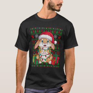 Rabbit Bunny Xmas Lights Ugly Santa Hat Bunny Chri T-Shirt