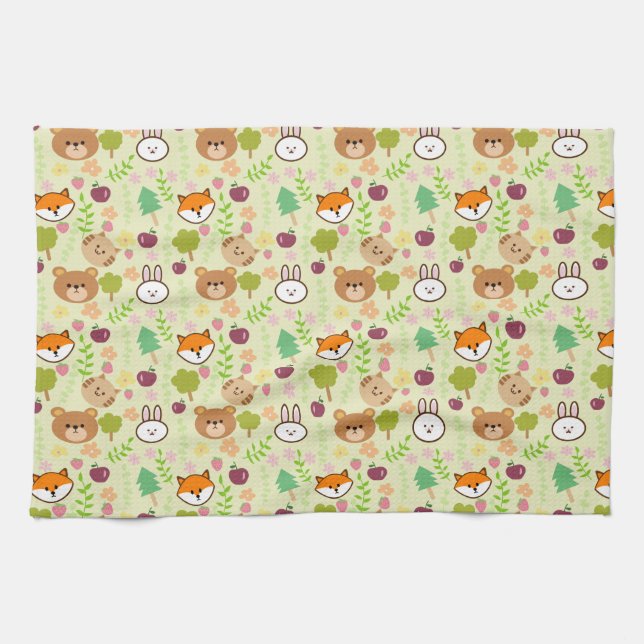 rabbit, cat, fox, bear pattern kitchen towel (Horizontal)