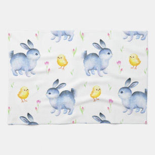 Rabbit & Chicks Lover Gift, Happy Easter Pattern Kitchen Towel