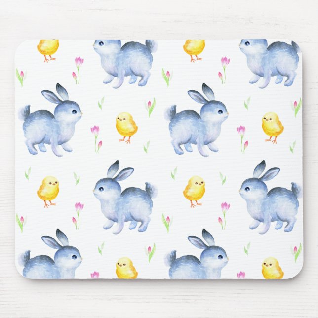 Rabbit & Chicks Lover Gift, Happy Easter Pattern Mouse Pad (Front)
