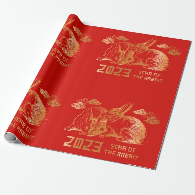 Rabbit Chinese Zodiac Lunar New Year Wrapping Paper (Unrolled)