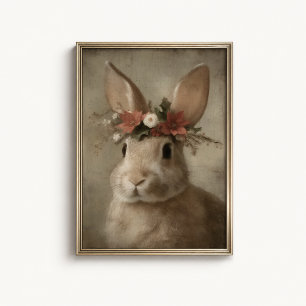 Rabbit Christmas Portrait Poster - Winter Wall Art
