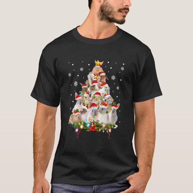 Rabbit Christmas Tree Bunny Lover Gift Merry Chris T-Shirt (Front)