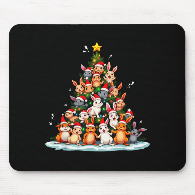 Rabbit Christmas Tree Funny Holiday Bunny  Mouse Pad (Front)