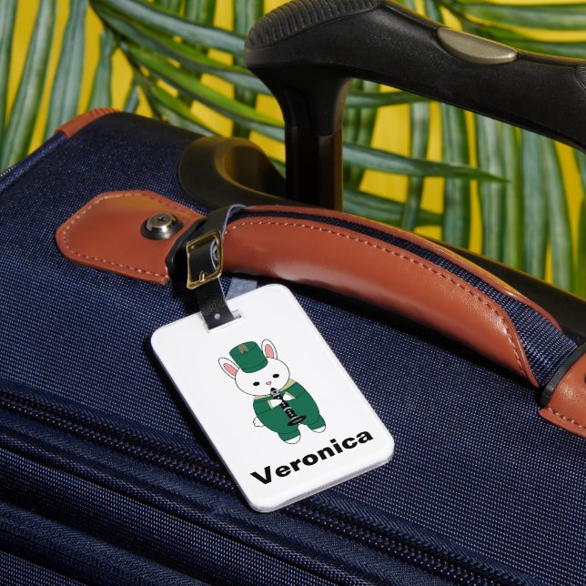 Rabbit Clarinet Marching Band Personalize Green  Luggage Tag (Front Insitu 1)