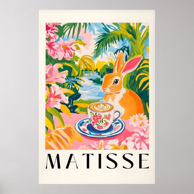 Rabbit Coffee Print Funny Kitchen Art, Matisse (Front)