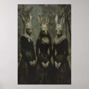 Rabbit Cult Forest Painting Art Printable, Occult Poster