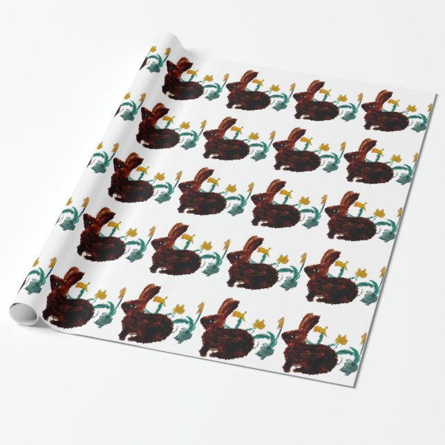 Rabbit Daffodils Spring Wrapping Paper (Unrolled)