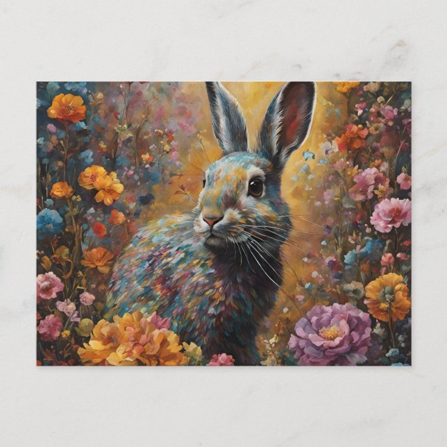 Rabbit dans la carte postale des fleurs (Devant)