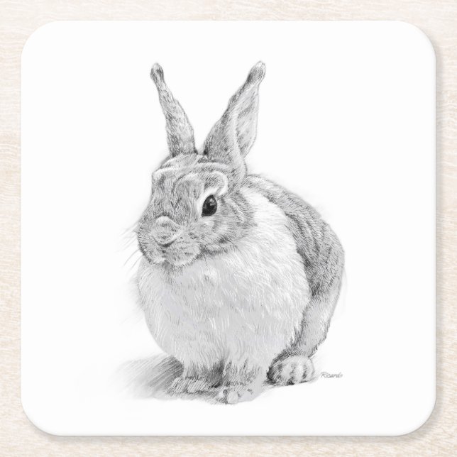 Rabbit Day Square Paper Coaster (Front)