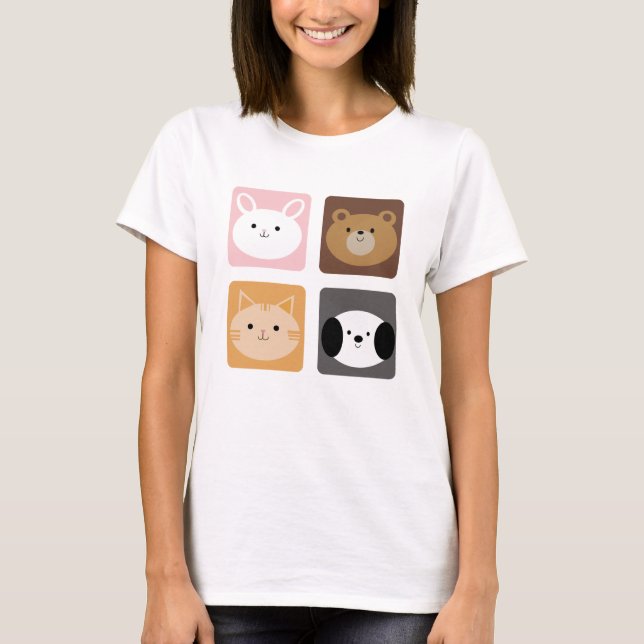 Rabbit, Dog, Cat and Bear T-Shirt (Front)