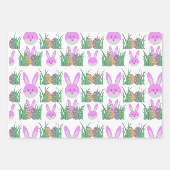 Rabbit easter eggs fun wrapping paper sheet (Front)