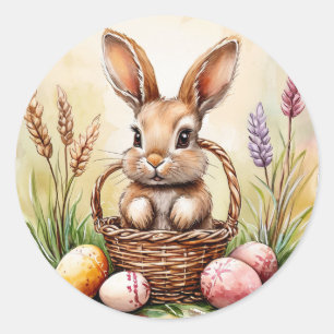 rabbit Easter Eggs, Nest and White Daffodils Classic Round Sticker